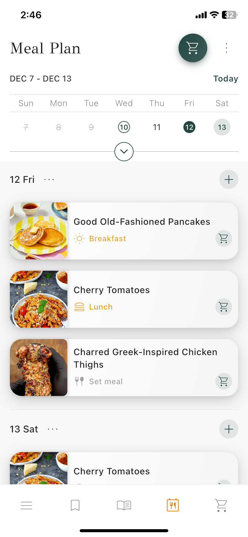 Household meal plan screen